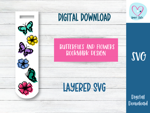 FREE SVG - Butterflies and Flowers Bookmark Design - SVG Digital File (As seen in Teckwrap Craft video)