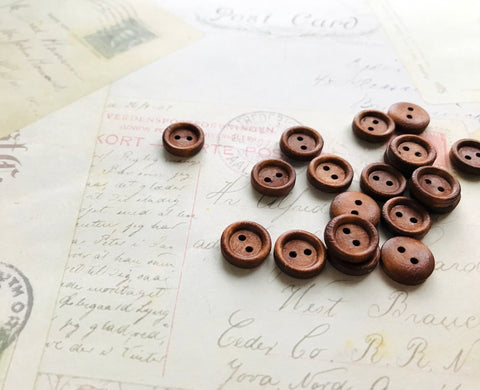 13mm Dark Coffee Coloured Wooden Buttons - Two holes
