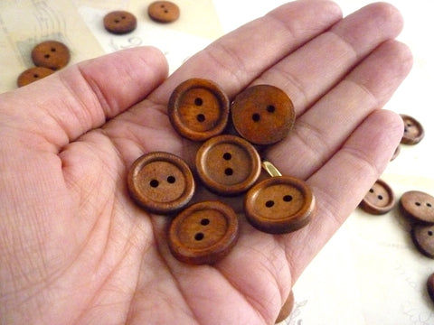 18mm Dark Coffee Coloured Wooden Buttons - Two holes