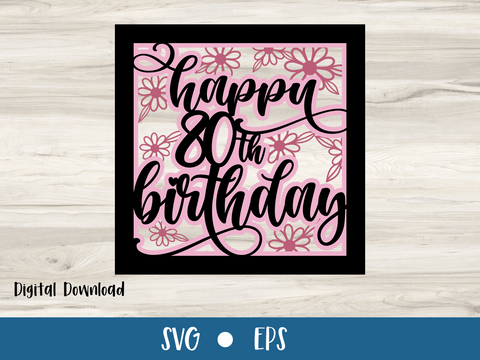 Happy 80th Birthday - Card - SVG Digital File