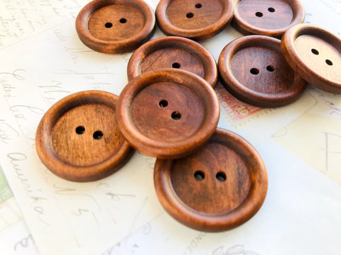 Large Wooden Dark Coffee Coloured Buttons - Two holes (30mm)