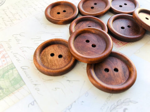 Large Wooden Dark Coffee Coloured Buttons - Two holes (30mm)