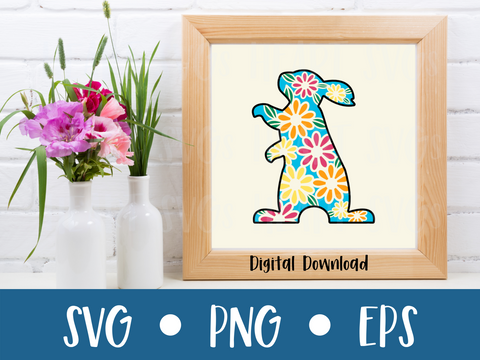 3D Layered Floral Easter Bunny Shadow Box - SVG Digital File