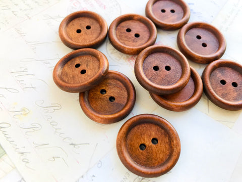 One inch Dark Coffee Coloured Wooden Buttons - Two holes (25mm)