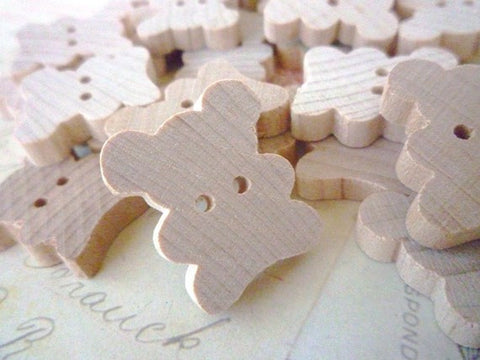 Teddy Bear Wooden Buttons - Pack of 10