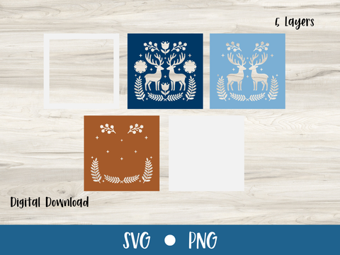Scandinavian Reindeer Christmas Card - Layered SVG Digital File