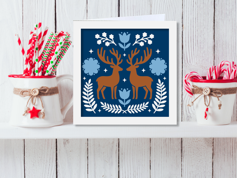 Scandinavian Reindeer Christmas Card - Layered SVG Digital File