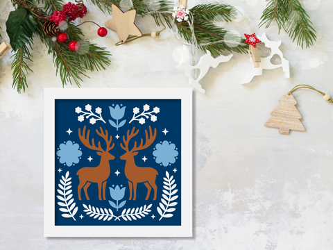 Scandinavian Reindeer Christmas Card - Layered SVG Digital File