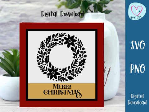 Merry Christmas Wreath Card - SVG Digital File