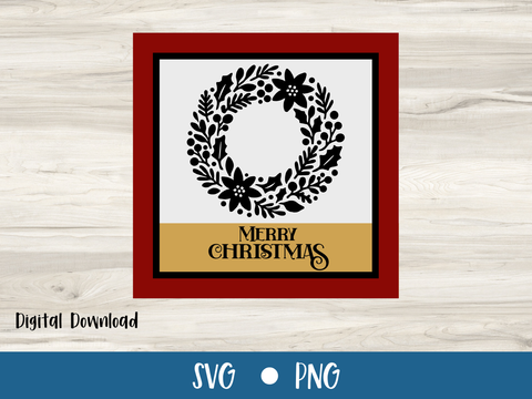Merry Christmas Wreath Card - SVG Digital File