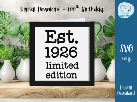 Est. 1926 Layered Birthday Card 100th - SVG Digital File
