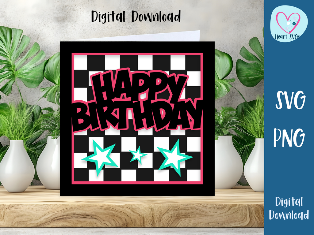 FREE July SVG - Checkerboard Birthday Card - Layered SVG Digital File