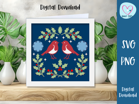 FREE October SVG - Scandinavian Bird Christmas Card - Layered SVG Digital File