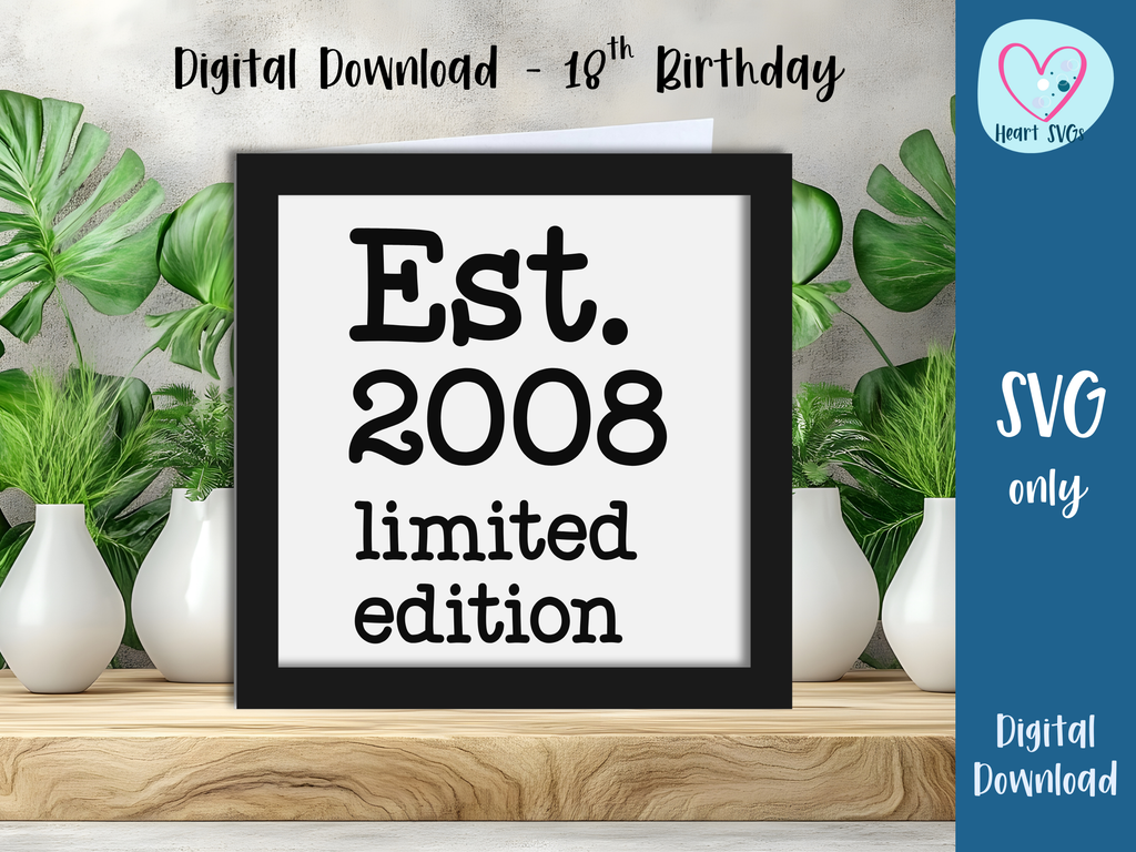 Est. 2008 Layered Birthday Card 18th - SVG Digital File