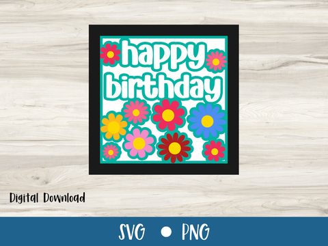 Bright Floral Happy Birthday Card - Layered SVG Digital File