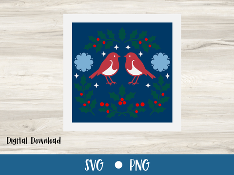 FREE October SVG - Scandinavian Bird Christmas Card - Layered SVG Digital File