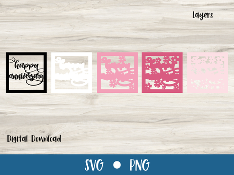 Happy Anniversary Spring Flowers Card - Layered SVG Digital File