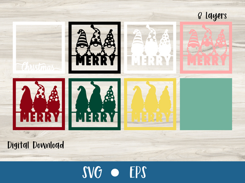 Gnome Merry Christmas Card - SVG Digital File