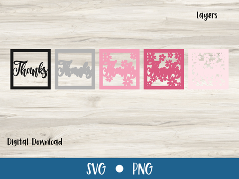 Spring Floral Thanks Card - Layered SVG Digital File