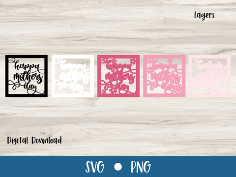 Happy Mothers Day Spring Floral Card - Layered SVG Digital File