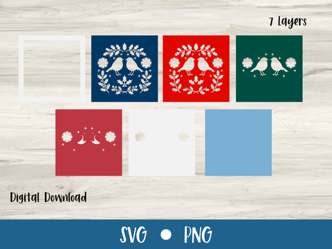 FREE October SVG - Scandinavian Bird Christmas Card - Layered SVG Digital File