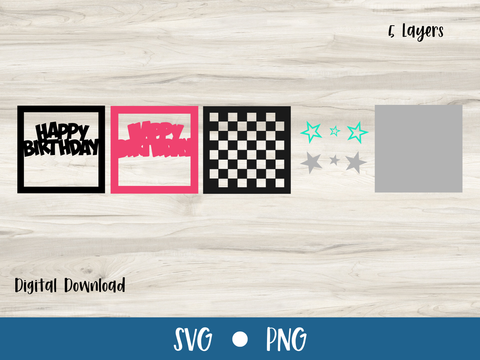 FREE July SVG - Checkerboard Birthday Card - Layered SVG Digital File