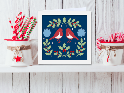 FREE October SVG - Scandinavian Bird Christmas Card - Layered SVG Digital File