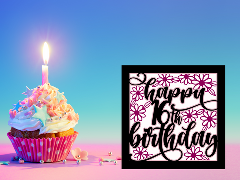 Happy 16th Birthday - Card - SVG Digital File