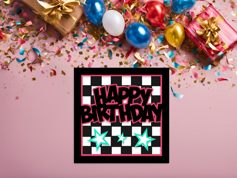 FREE July SVG - Checkerboard Birthday Card - Layered SVG Digital File