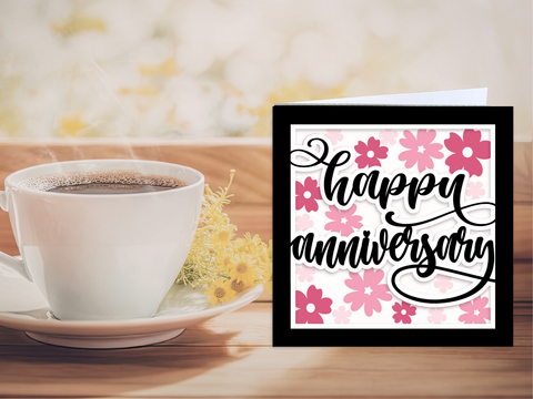 Happy Anniversary Spring Flowers Card - Layered SVG Digital File
