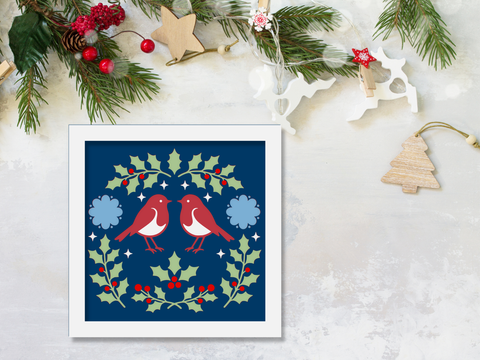 FREE October SVG - Scandinavian Bird Christmas Card - Layered SVG Digital File
