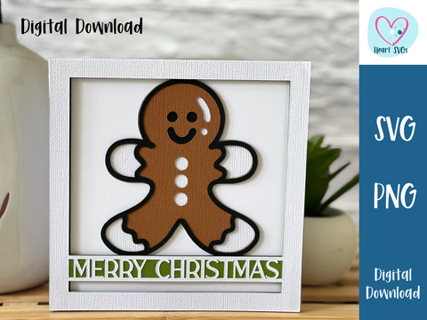 FREE December SVG - Gingerbread Man Merry Christmas Card - SVG Digital File