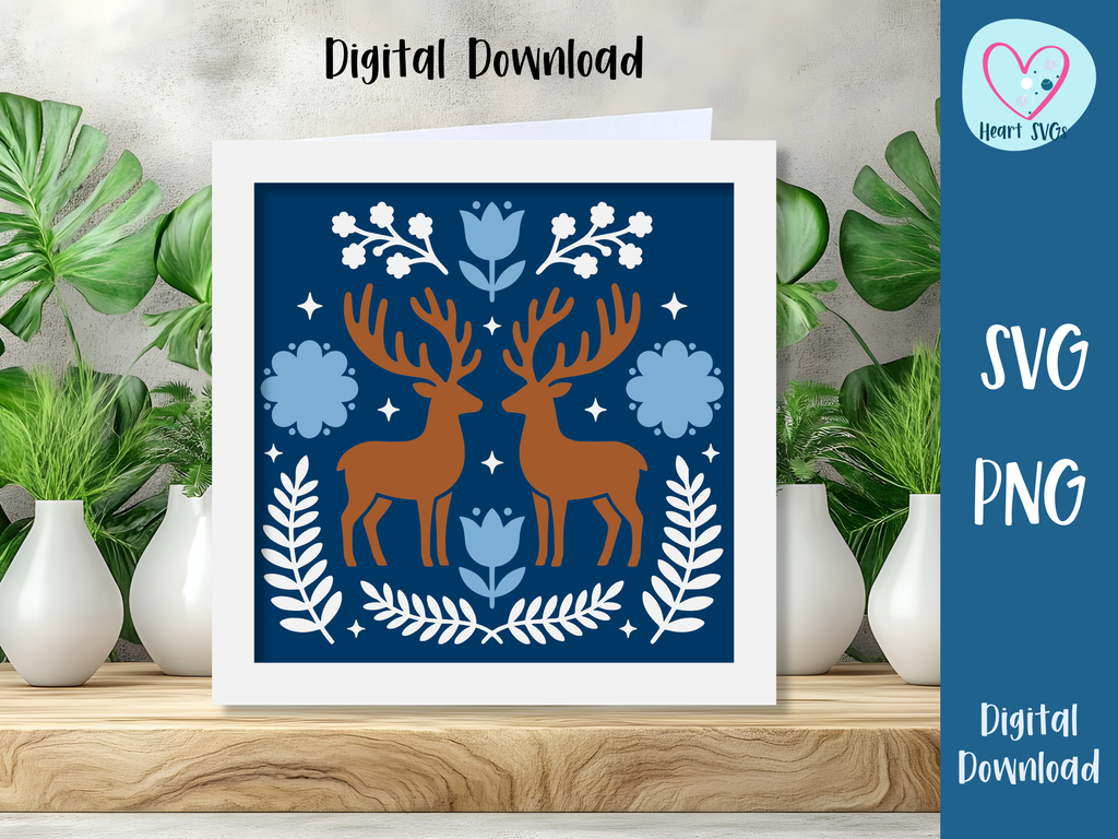 Scandinavian Reindeer Christmas Card - Layered SVG Digital File