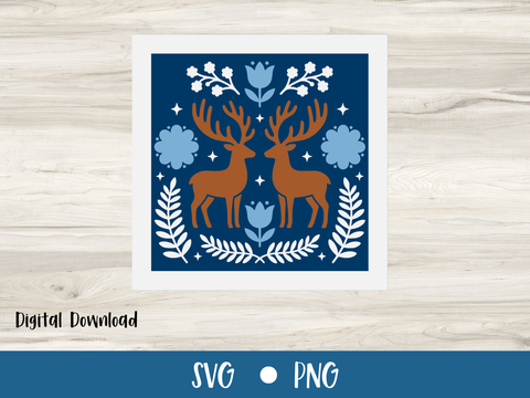 Scandinavian Reindeer Christmas Card - Layered SVG Digital File