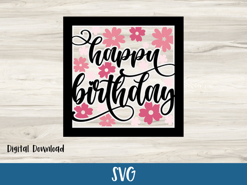 FREE February SVG - Spring Themed Floral Happy Birthday Card - Layered SVG Digital File (Copy)