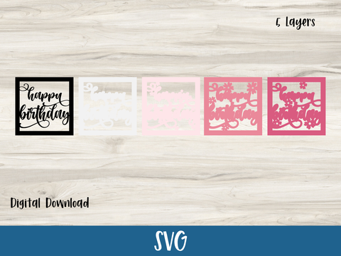 FREE February SVG - Spring Themed Floral Happy Birthday Card - Layered SVG Digital File (Copy)