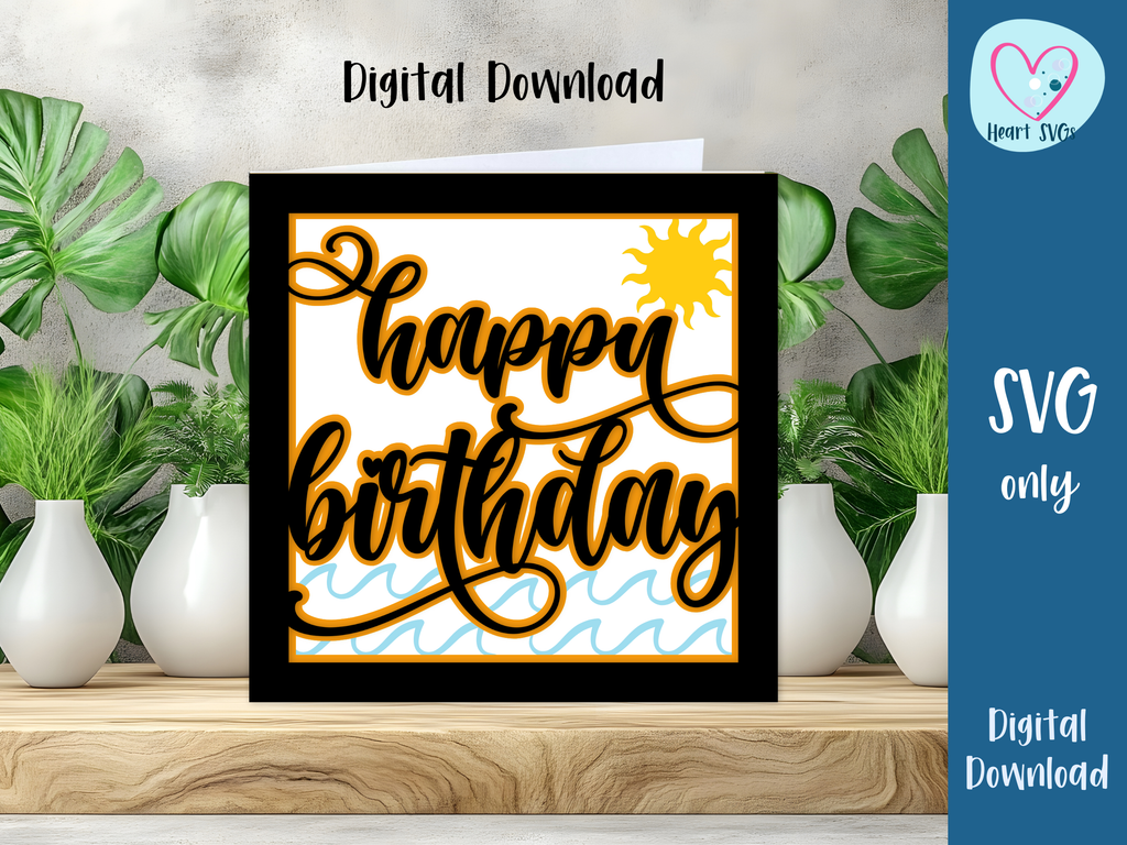 Beach Themed Summer Happy Birthday Card - Layered SVG Digital File