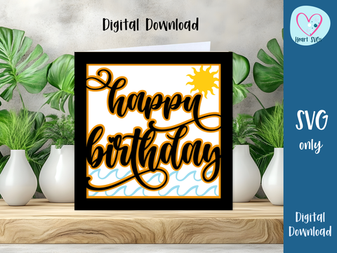 Beach Themed Summer Happy Birthday Card - Layered SVG Digital File