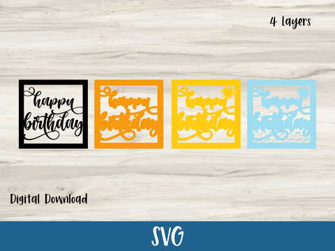 Beach Themed Summer Happy Birthday Card - Layered SVG Digital File