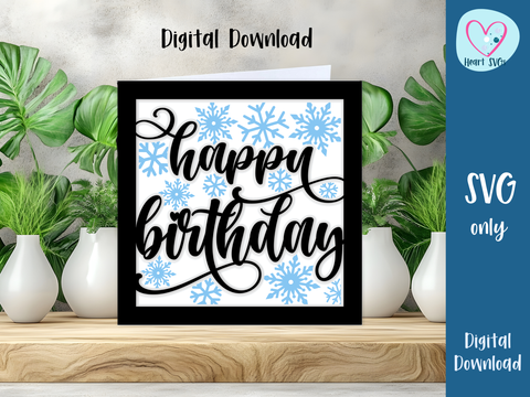 Winter Themed Happy Birthday Card - Layered SVG Digital File