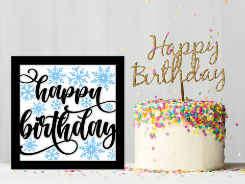Winter Themed Happy Birthday Card - Layered SVG Digital File