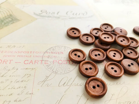 Half Inch DARK Coffee Coloured Wooden Buttons - Two holes (15mm)