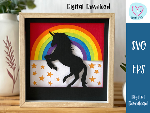 3D Layered Rainbow Unicorn Shadow Box - SVG Digital File