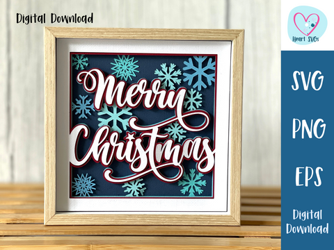 Merry Christmas 3D Shadow Box - SVG Digital File