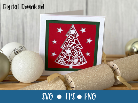 Christmas Tree with Stars - Christmas Card - SVG Digital File