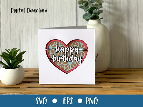 Daisy Heart Happy Birthday Card - SVG Digital File