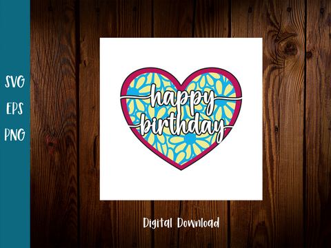 Daisy Heart Happy Birthday Card - SVG Digital File