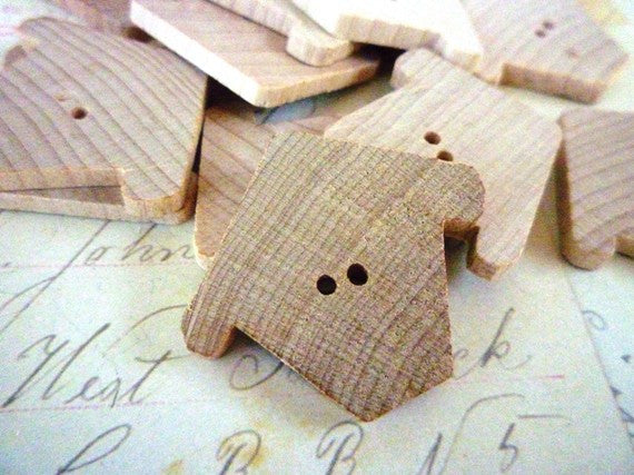 Birdhouse Shaped Wooden Buttons - Chickadee Chalet - Pack of 10