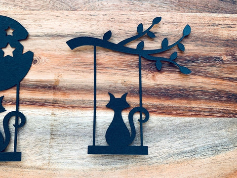 Black Cats Silhouettes on a Swing, Die Cuts